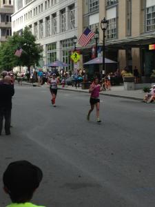 Running down Fayetteville Street to the finish line!